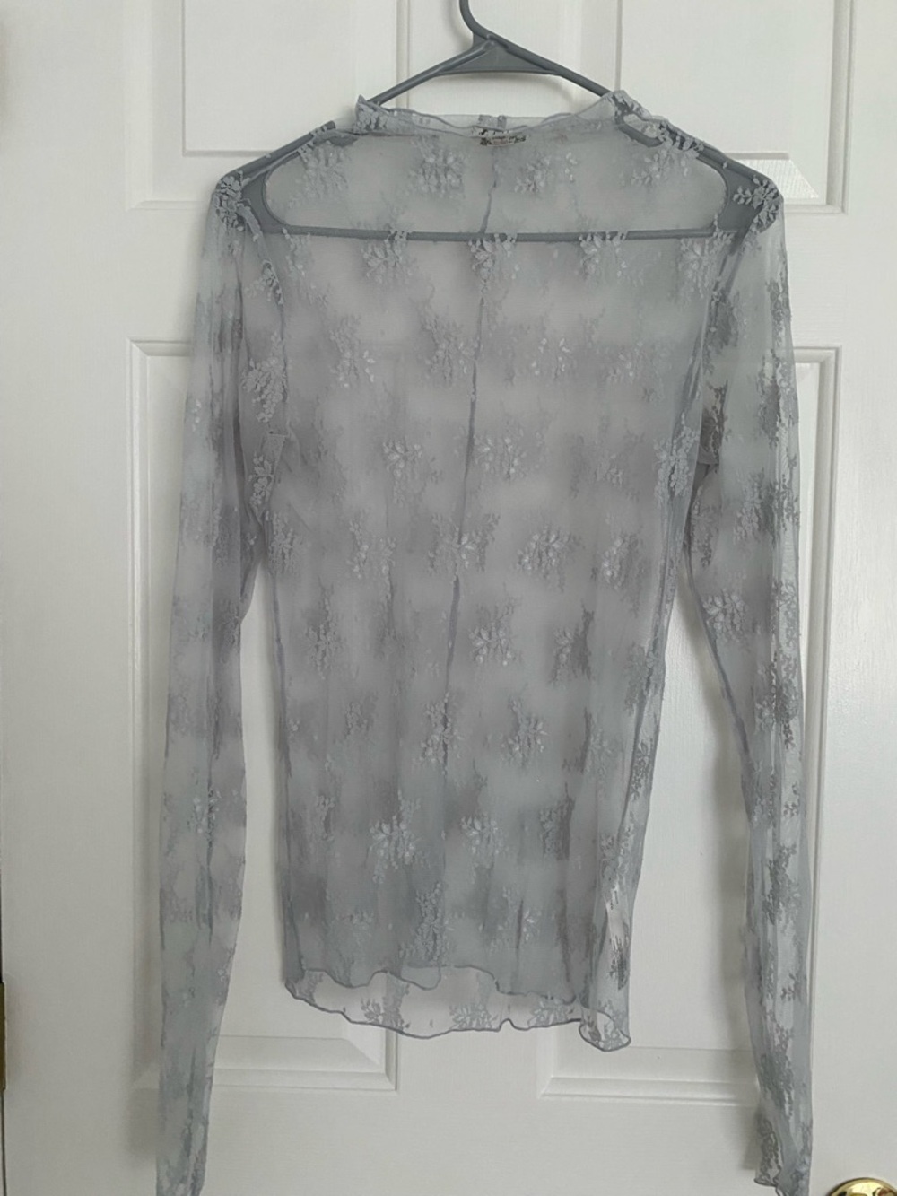 Free People Sheer Floral Lace Long Sleeve Top - Light Gray